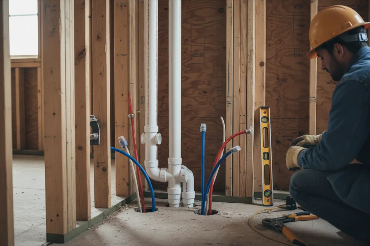 Drain and supply rough-in during Sump Pump Repair in Sharpsville